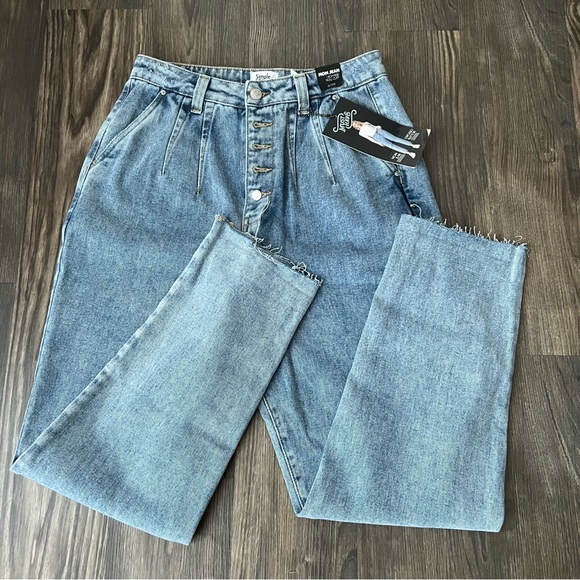 Simple Society NEW Mom Jean Highrise Roll Cuff Button Fly Jeans - Picture 7 of 16